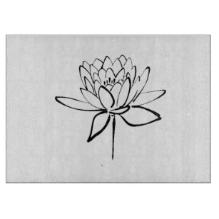 Planche À Découper Lotus Flower Black and White Ink Dessin Art