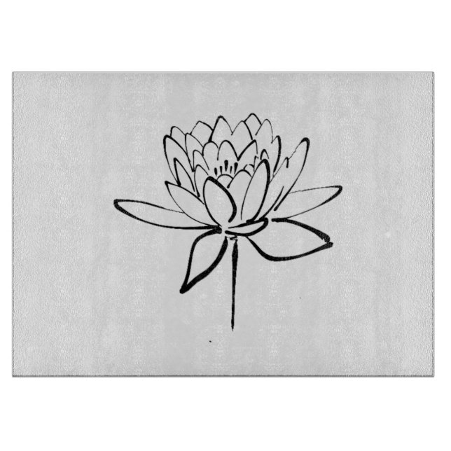Planche À Découper Lotus Flower Black and White Ink Dessin Art (Devant)