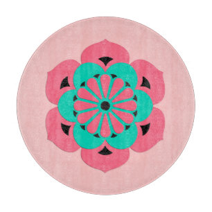 Planche À Découper Lotus Flower Mandala, Coral rose et Turquoise