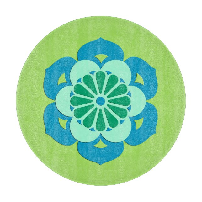 Planche À Découper Lotus Flower Mandala, Lime Green et Bleu clair (Devant)