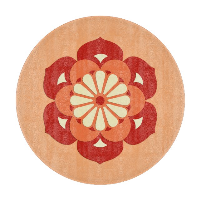 Planche À Découper Lotus Flower Mandala, Pastel Orange et Mandarin (Devant)