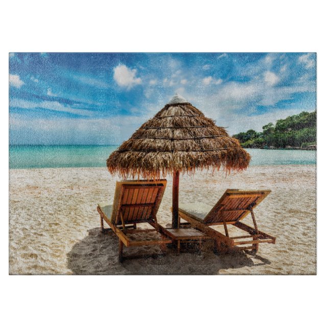 Planche À Découper Lounge on beach throw pillow (Devant)