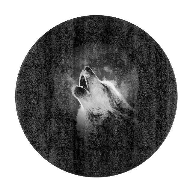 Planche À Découper Loup et lune de Howling noir et blanc (Devant)