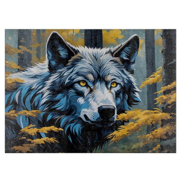 Planche À Découper Loup gris en forêt dorée (Devant)