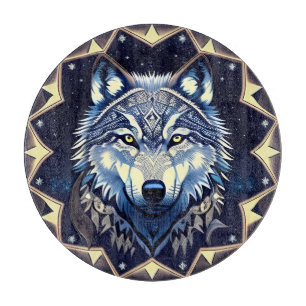 Planche À Découper Loup Majestueux Sous un Ciel Étoilé