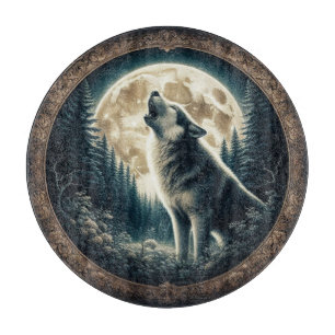Planche À Découper Loup vintage et lune classique