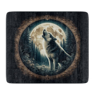 Planche À Découper Loup vintage et lune classique