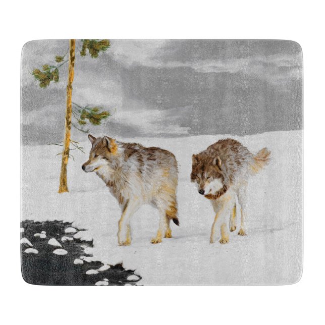 Planche À Découper Loups en peinture sur neige - Art original de la f (Devant)