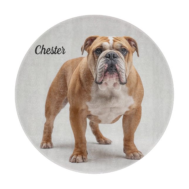 Planche À Découper Loyal Bulldog Personalized Round Glass Cutting Boa (Devant)