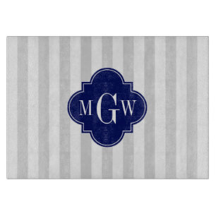 Planche À Découper Lt Gris Rayure Blanche Marine Quatrefoil 3 Monogra