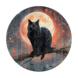 Planche À Découper Lune de chat noir d'Halloween effrayant,