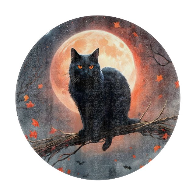 Planche À Découper Lune de chat noir d'Halloween effrayant, (Devant)