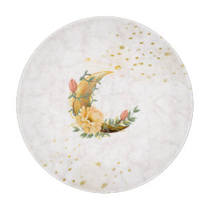 Planche À Découper Lune florale, Graphique beige et jaune