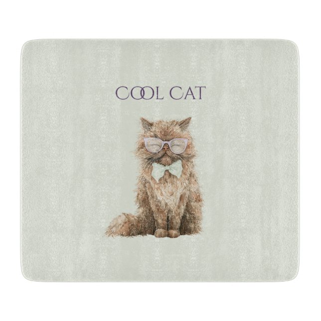 Planche À Découper Lunettes Cool Cat Marron Violet Menthe   (Devant)