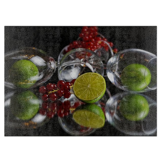 Planche À Découper Lunettes de champagne, cerises et limons (Devant)