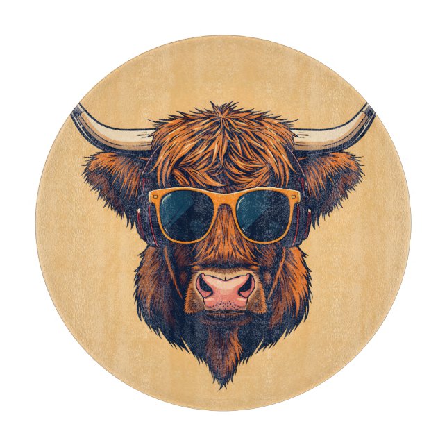 Planche À Découper Lunettes de soleil Highland Cow Funky écossaises  (Devant)