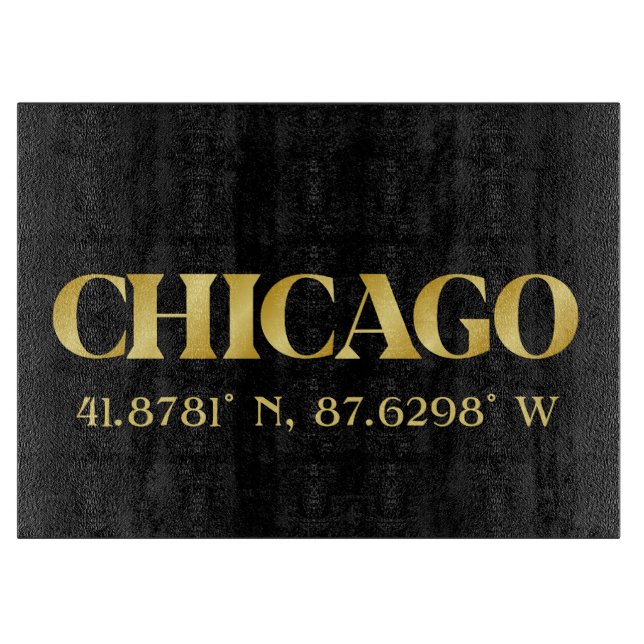 Planche À Découper Lux Gold Chicago Latitude & Longitude (Devant)