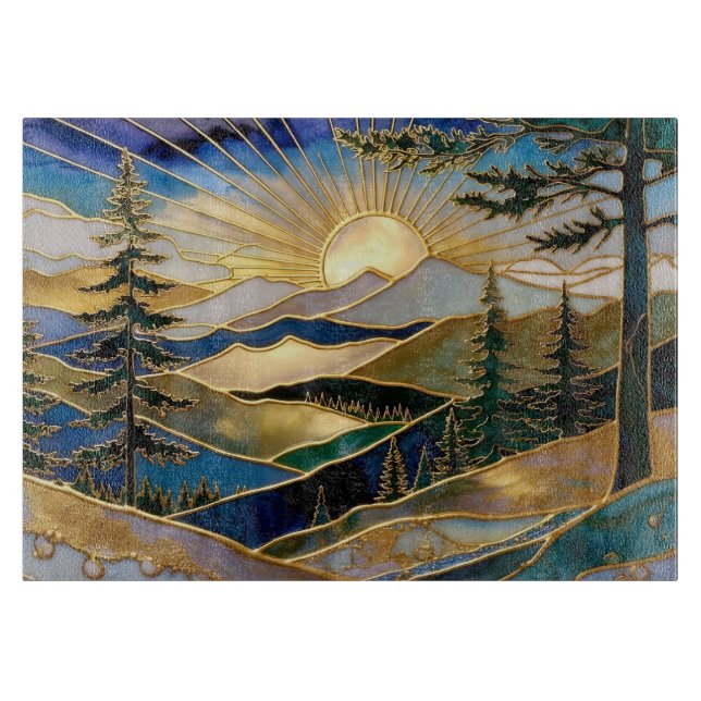 Planche À Découper Luxury Mountain Sunrise Glass Cutting Board (Devant)