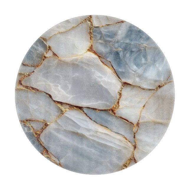 Planche À Découper Luxury White Blue Marble & Gold Veins Agate Stone  (Devant)