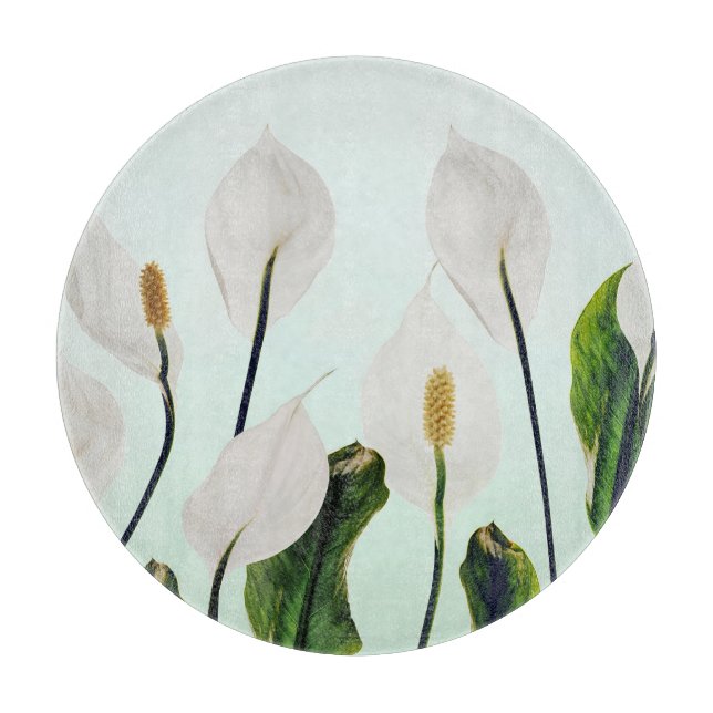 Planche À Découper Lys Blancs Fleurs Bleu sans joint (Devant)