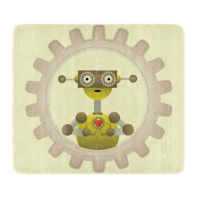 Planche À Découper M. Robot avec Coeur d'engrenage Steampunk (Devant)
