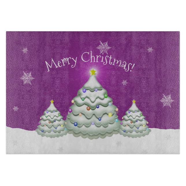Planche À Découper Magenta Snowy Christmas Tree Cutting Board (Devant)