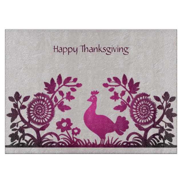 Planche À Découper Magenta Thanksgiving Turkey Floral Cutboard (Devant)