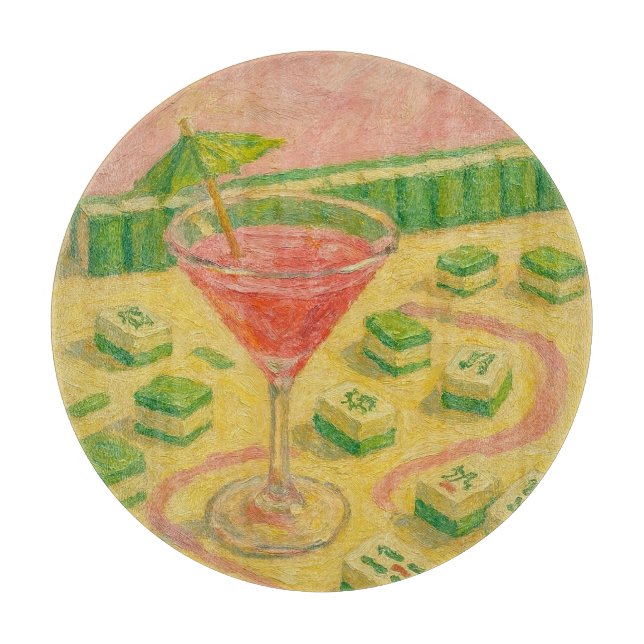 Planche À Découper Mahjong Chic Peinture Cocktail  (Devant)