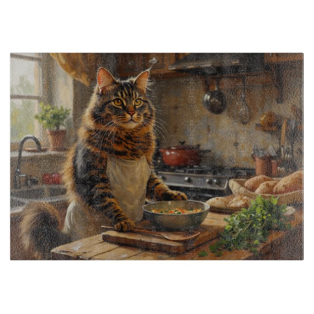 Planche À Découper Maine Coon Cat Cooking in Kitchen (Devant)