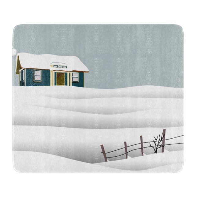 Planche À Découper Maison dans un paysage enneigé (Devant)