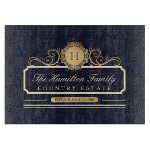 Planche À Découper Maison de Famille Élégante Monogramme Or Navy