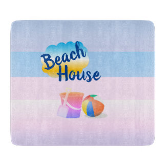 Planche à découper Maison de plage bleue et rose