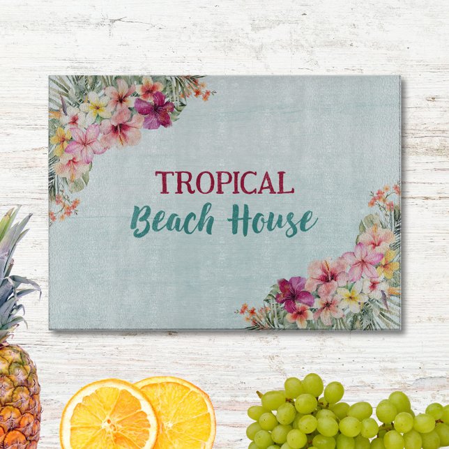 Planche À Découper Maison Tropicale de Plage Fleurs Roses Floral Bota (In situ)