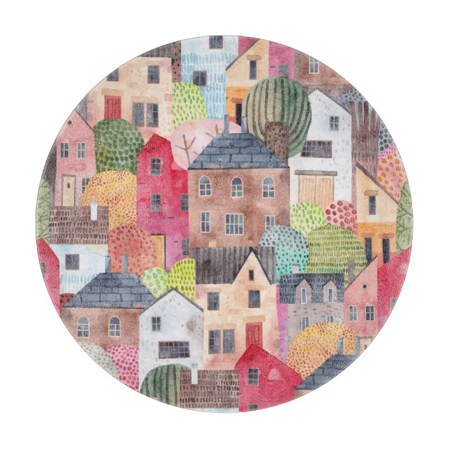 Planche À Découper Maisons Abstraites : Aquarelle Arrière - plan sans (Devant)