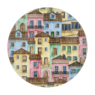 Planche À Découper Maisons de Lisbonne : Aquarelle Motif funiculaire.
