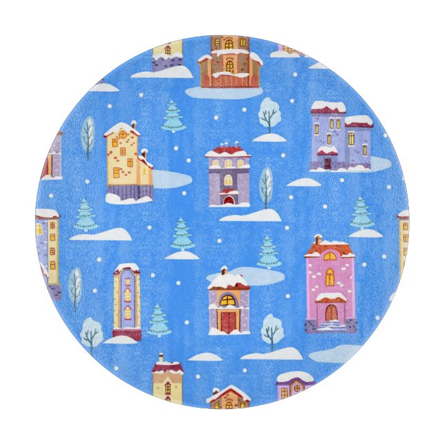 Planche À Découper Maisons d'hiver scandinave Motif de neige (Devant)