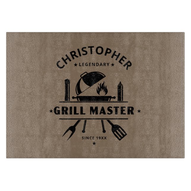 Planche À Découper Maître de Grill Légendaire | Nom personnalisé Brun (Devant)