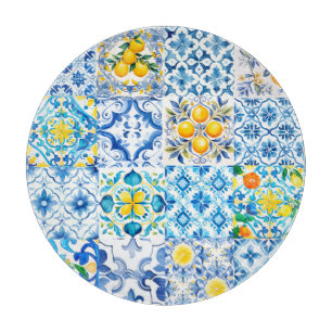 Planche À Découper Majolica, citron, carreaux siciliens,