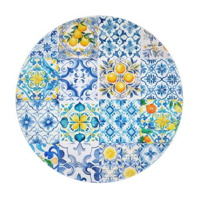 Planche À Découper Majolica, citron, carreaux siciliens, (Devant)