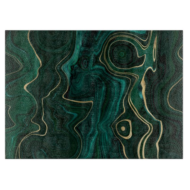 Planche À Découper Malachite vert foncé et veines de strates de feuil (Devant)