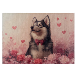 Planche À Découper Malamute d'Alaska avec Rose - Saint-Valentin