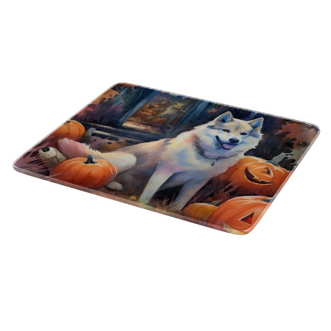 Planche À Découper Malamute d'Alaska Halloween avec des citrouilles e (Coin)