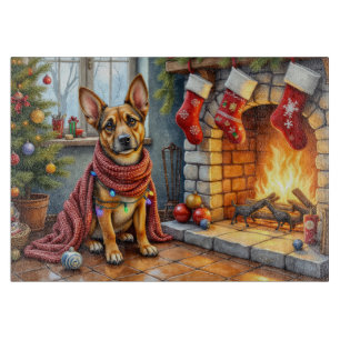 Planche À Découper Malinois belge Cheminée avec Lumières de Noël