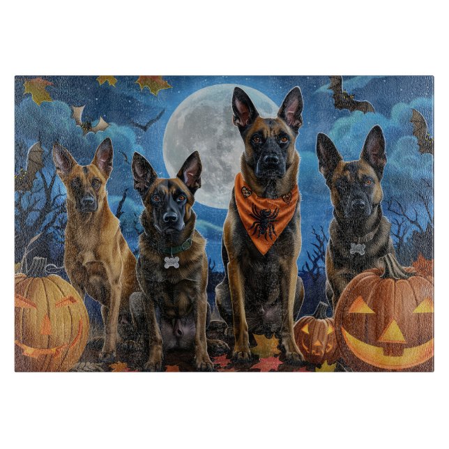 Planche À Découper Malinois belge Halloween effrayant (Devant)