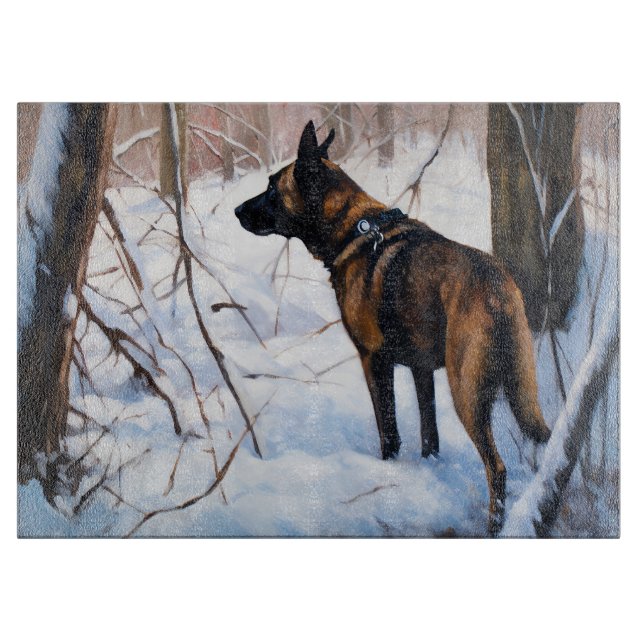 Planche À Découper Malinois Belge Qu'il neige Noël (Devant)