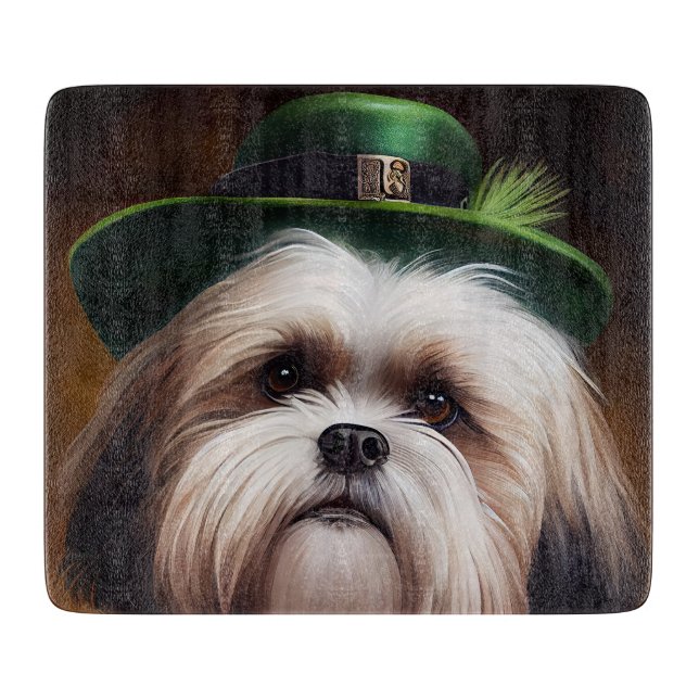 Planche À Découper Malti Tzu Chien en Robe de la Saint Patrick (Devant)