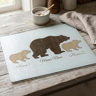 Planche À Découper Maman Ours Personnalisée Avec 2 Noms d'Enfants Cad