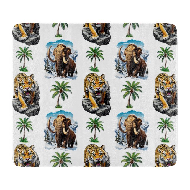 Planche À Découper Mammoth Sabertooth Tiger âge de glace Conception M (Devant)