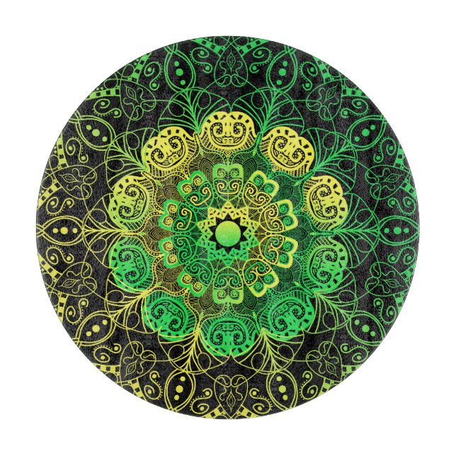 Planche À Découper Mandala Art : Green Yellow Detail. (Devant)