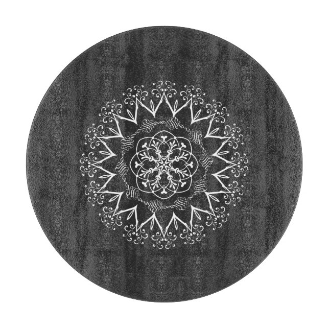 Planche À Découper mandala blanc art mandala avec arrière - plan somb (Devant)
